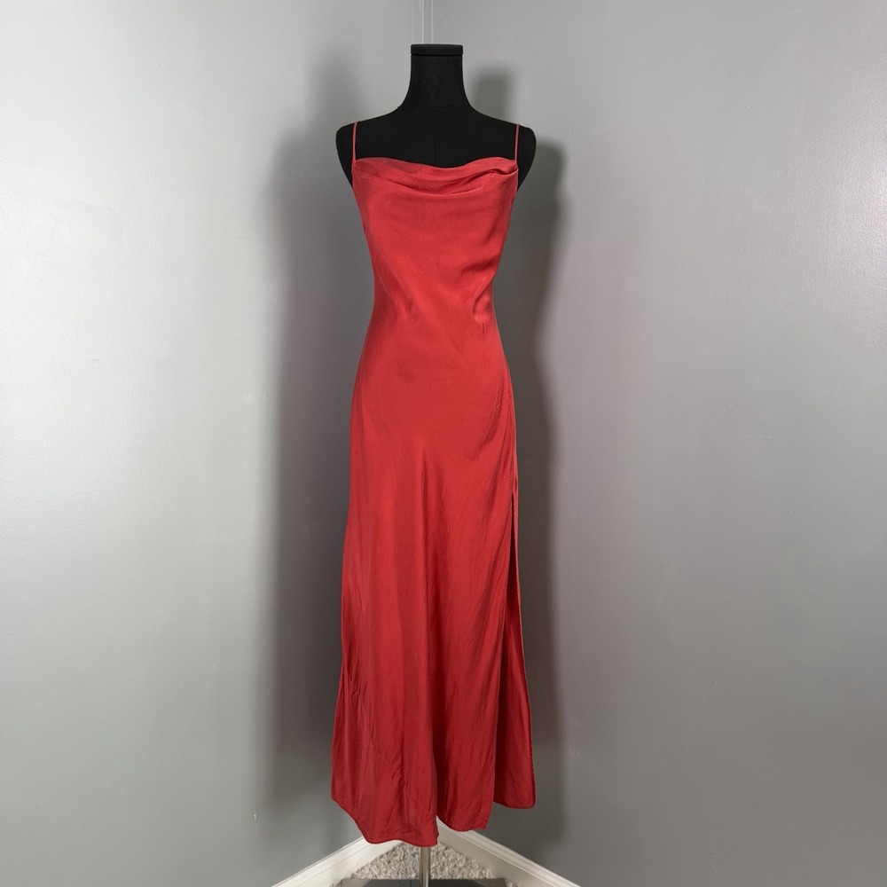 Vintage Victorias Secret 100% Silk Red Draped Cowl Maxi Gown Slip Dress S 1999